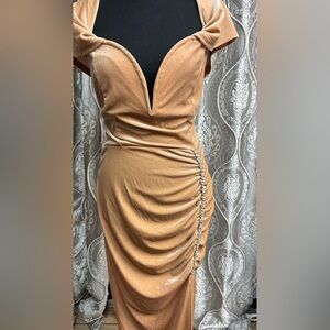 Elegant Tan Ruched Dress
